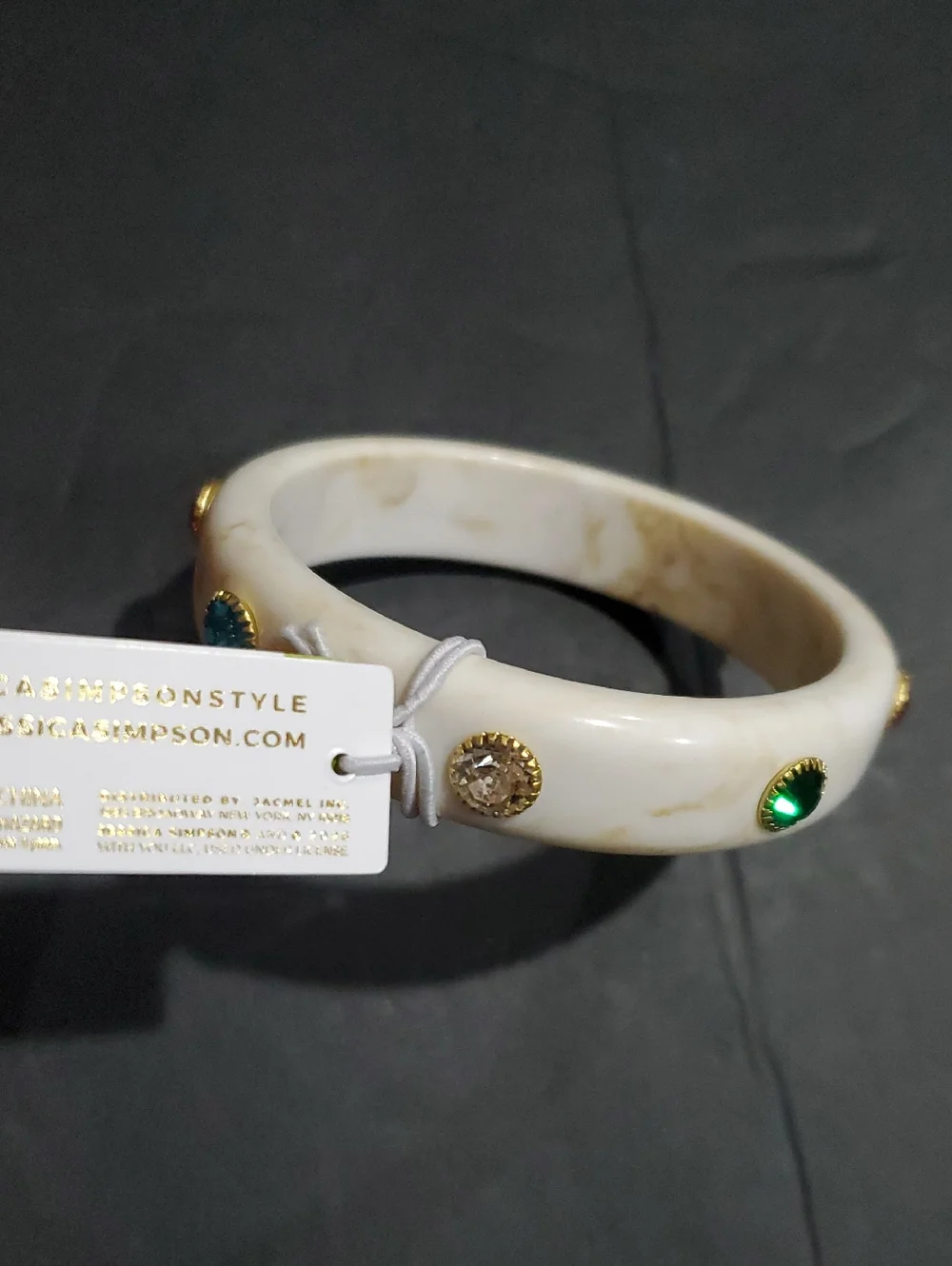 Jessica Simpson ivory multi gemstone adorned resin style bangle bracelet new‎